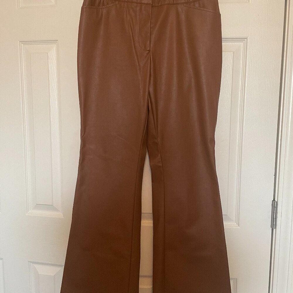 Brown NYC Night Crawling Faux Leather Pants Extra Wide Leg Size 8 Women's NWT